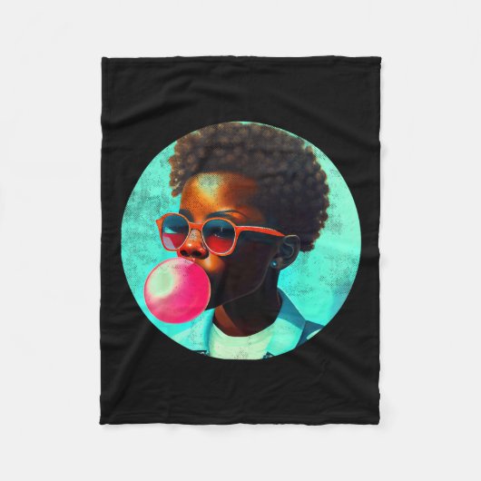 Zwart Jongen Joy Bubble Gum Leuk Afrikaans Melanin Fleece Deken (Voorkant)