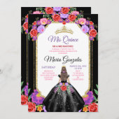 Zwart Jurk Mis Quince 15 Anos Mexicaans Bloemen Go Kaart (Voorkant / Achterkant)