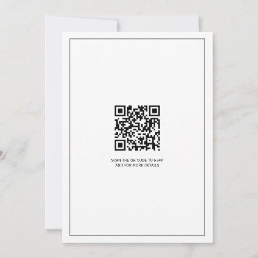 Zwart  kam monogram QR code bruiloft Kaart (Achterkant)