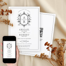 Zwart  kam monogram QR code bruiloft