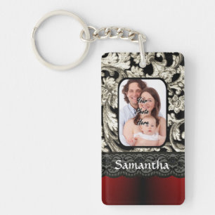 Zwart kant en damast sleutelhanger