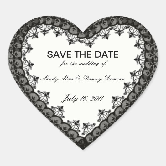 Zwart Kant Hart Save The Date Stickers (Voorkant)