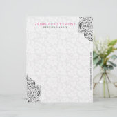 Zwart kant met witte damast achtergrond briefhoofd (Staand voorkant)