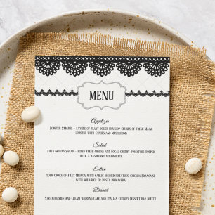 Zwart kant op wit aangepaste bruiloft Menu