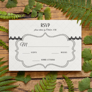 Zwart Kant op Witte Aangepaste Bruiloft RSVP Kaartje