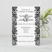 Zwart kant op witte achtergrond bruiloft uitnodigi kaart (Staand voorkant)