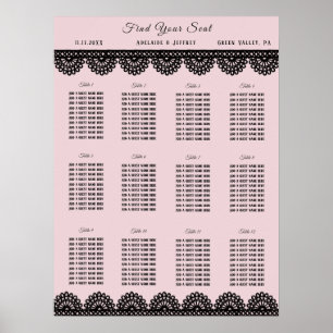 Zwart Kant op Zacht Roze Aangepaste Zitkaart Poster