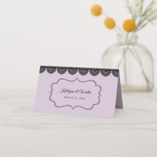 Zwart kant op zachte lavendel aangepaste bruiloft (Achterkant)