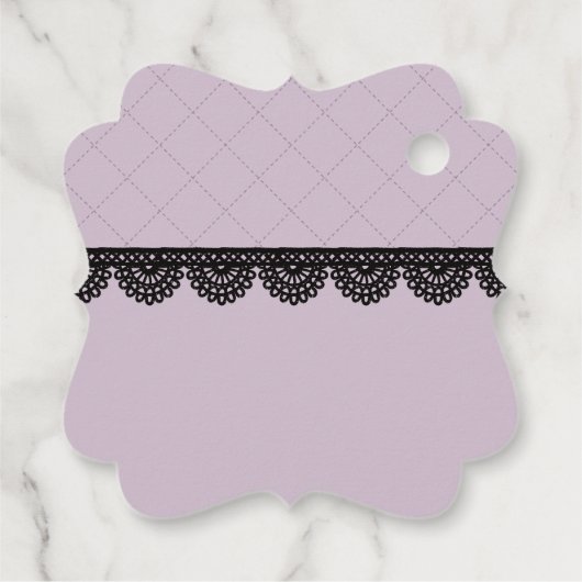 Zwart kant op zachte lavendel aangepaste bruiloft bedankjes labels (Achterkant)