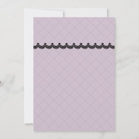 Zwart kant op zachte lavendel aangepaste bruiloft kaart (Achterkant)