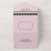 Zwart Kant op Zachte Roze Custom Bruiloft All In One Uitnodiging (Buitenkant)
