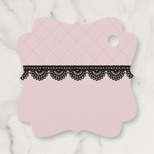 Zwart Kant op Zachte Roze Custom Bruiloft Bedankjes Labels (Achterkant)