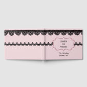 Zwart Kant op Zachte Roze Custom Bruiloft Gastenboek (Volledig)