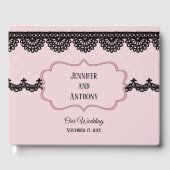 Zwart Kant op Zachte Roze Custom Bruiloft Gastenboek (Voorkant)