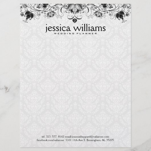 Zwart kant over witte damast achtergrond custom briefhoofd (Voorkant)