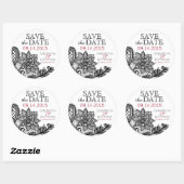 Zwart Kant Wit Moderne Gothic Sla het Datumlabel o Ronde Sticker (Vel)