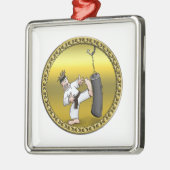 Zwart karaat man dat een zwarte trainingstas schop metalen ornament (Links)