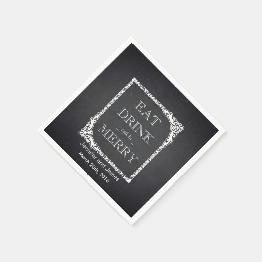 Zwart karton eet, Drink en trouwdag Servetten (Hoek)
