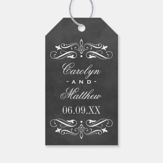  zwart karton Vlourish Wedding Cadeaulabel (Voorkant)