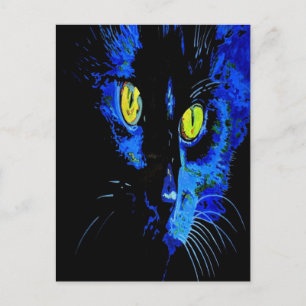 Zwart kat artistiek portret met opvallend geel E Briefkaart