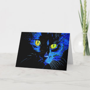 Zwart kat artistiek portret met opvallend geel E Kaart