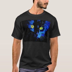 Zwart kat artistiek portret met opvallend geel E T-shirt