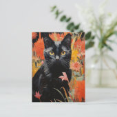 Zwart Kat Bloemen Schilderen Briefkaart (Staand voorkant)