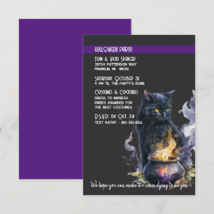 Zwart Kat Cauldron Halloween Kostuum Party Kaart