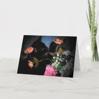 Zwart Kat en bloemen wenskaart