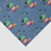 Zwart kat- en kookcake Blauw-halloween-papier Tissuepapier (Detail)