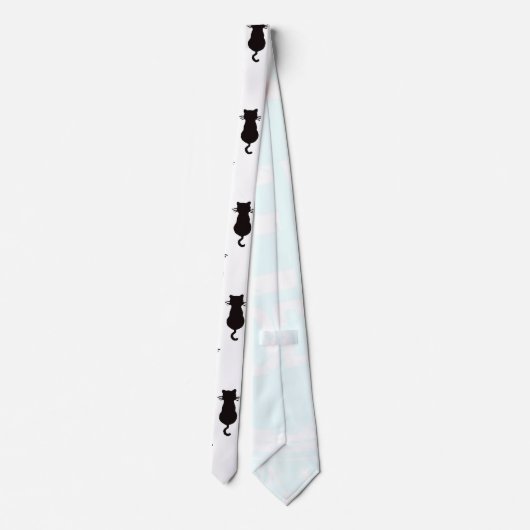 Zwart kat geïsoleerd op White Polka Dot Pattern Stropdas (Achterkant)