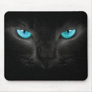 Zwart Kat gezicht met Turquoise Eyes Muismat