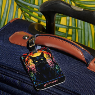 Zwart Kat Glas in lood Rood Spooky Bagagelabel