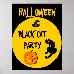 ZWART KAT HALLOWEEN FEEST POSTER