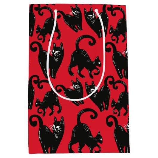 Zwart Kat Halloween Rood Verpakkingsdocument Medium Cadeauzakje (Voorkant)