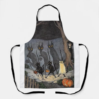 Zwart kat halloween T-shirt Schort