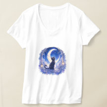 Zwart Kat Halve Maan T-Shirt