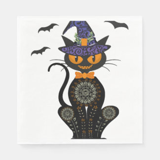 Zwart Kat Heks Halloween Tshirt Servet
