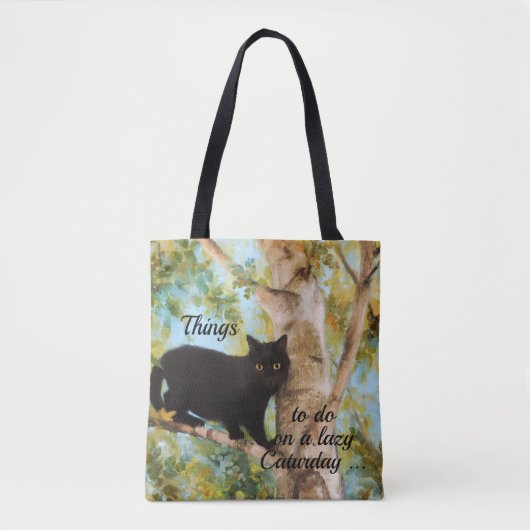 Zwart kat in Birch Tree Fine Art Canvas tas (Voorkant)