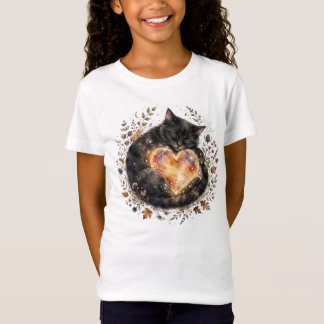 Zwart Kat Meisjes T-Shirt