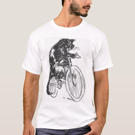 zwart kat op fiets t-shirt (Voorkant)