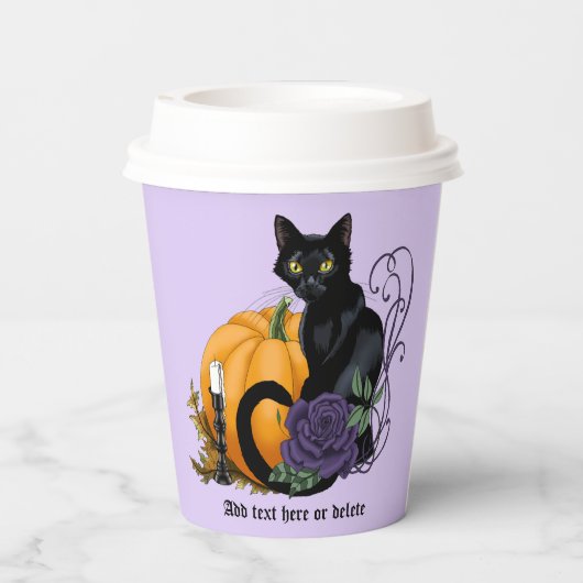 Zwart Kat Paarse Roos Pompoen Halloween Papieren Bekers (Achterkant)