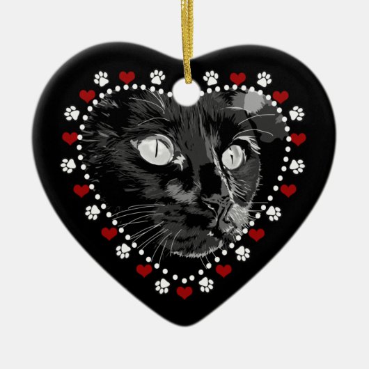 Zwart kat poten en hart Aangepast Ornament (Voorkant)
