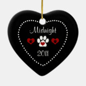 Zwart kat poten en hart Aangepast Ornament (Achterkant)