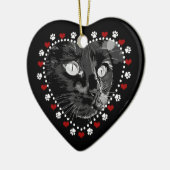 Zwart kat poten en hart Aangepast Ornament (Links)