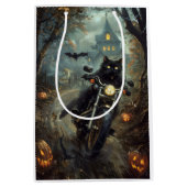 Zwart Kat Rijden Motorfiets Halloween Eng Medium Cadeauzakje (Voorkant)