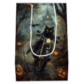 Zwart Kat Rijden Motorfiets Halloween Eng Medium Cadeauzakje (Achterkant)