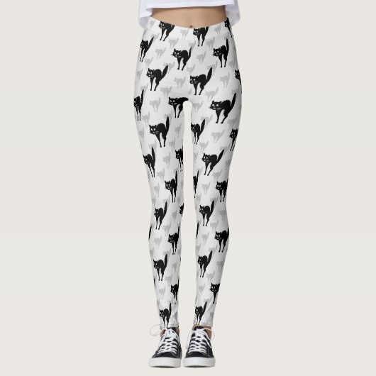 Zwart kat schaduw silhouet patroon ontwerp leggings (Voorkant)