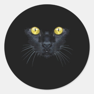 Zwart Kat Shirt Halloween Griezelige Gele Ogen Kat Ronde Sticker