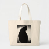 Zwart Kat Silhouet Jumbo Canvas tas (Voorkant)